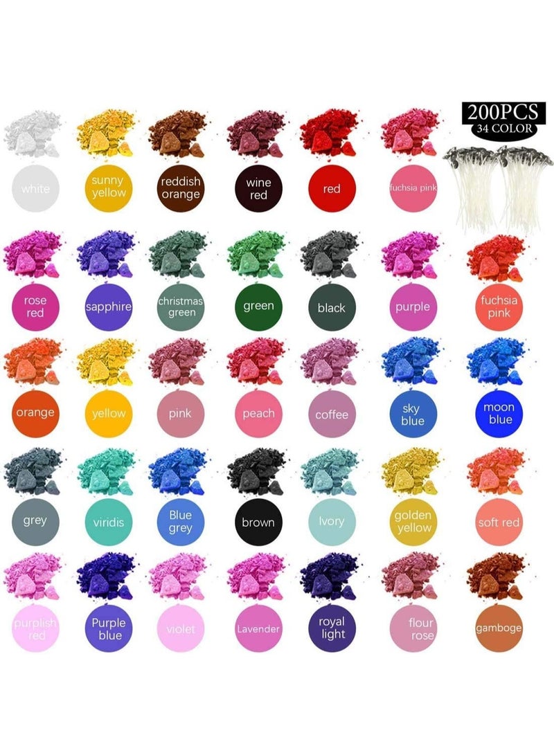 CLENEA 34‑Color Candle Wax Dye + 200 Wicks Kit – Natural & Safe Soy/Paraffin/Crystal Wax Dye Flakes for DIY Candle Making, Non‑Toxic, Even Coloring - Image 2